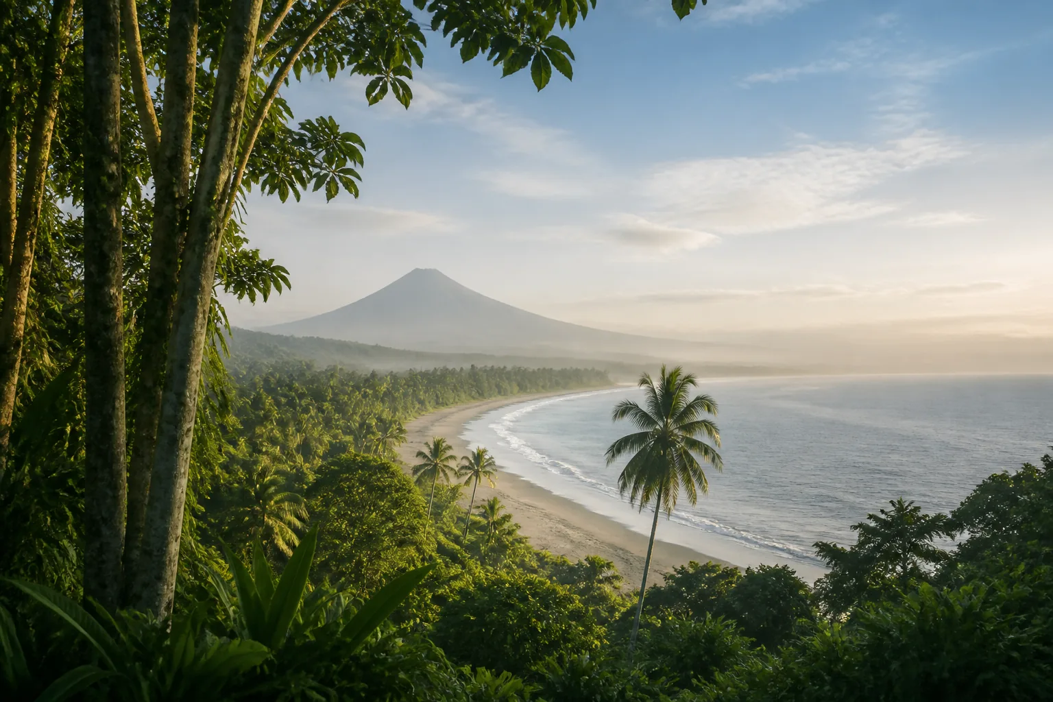 Côte tropicale et volcan à l’horizon au Costa Rica