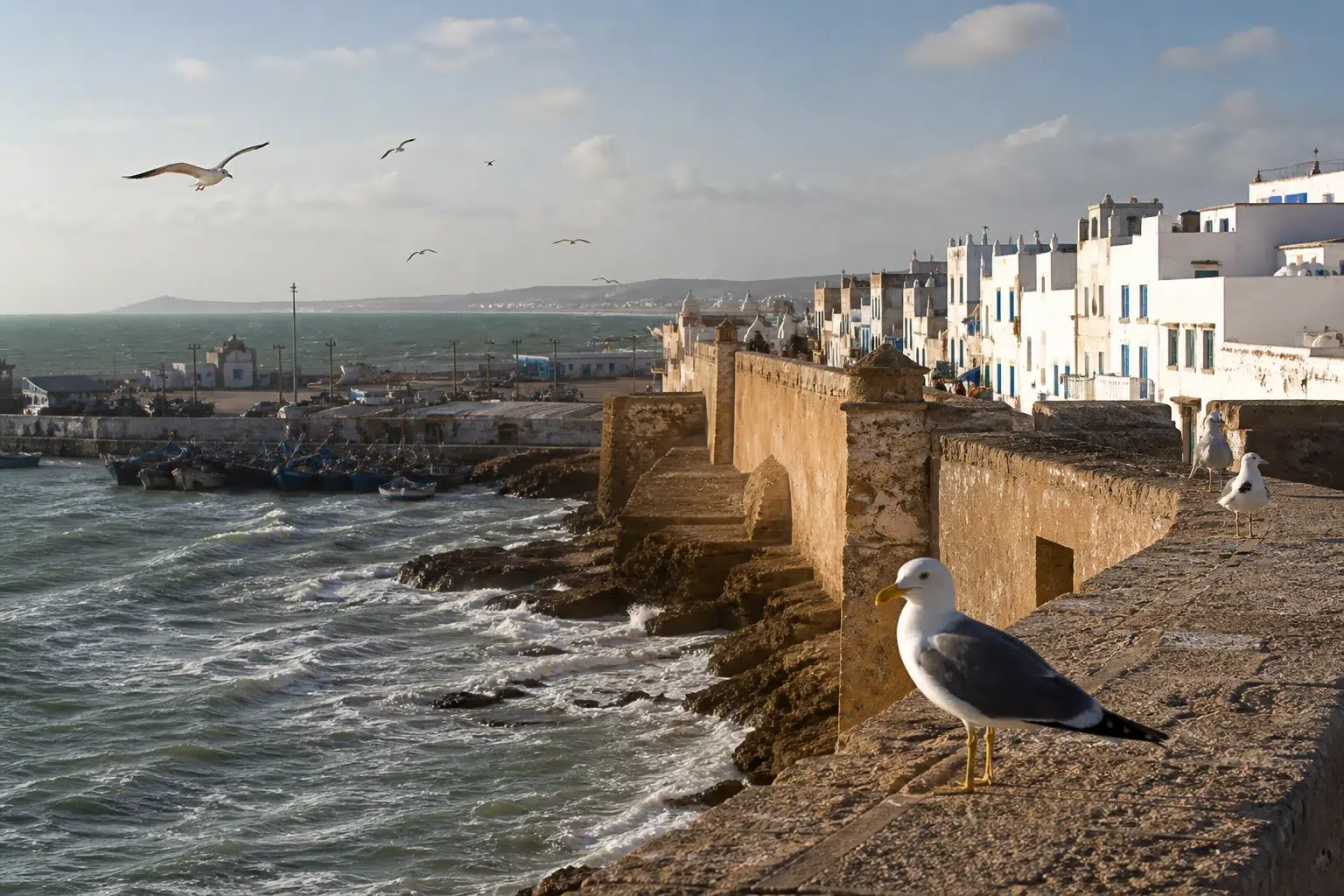 Remparts et maisons blanches d’Essaouira face à l’Atlantique