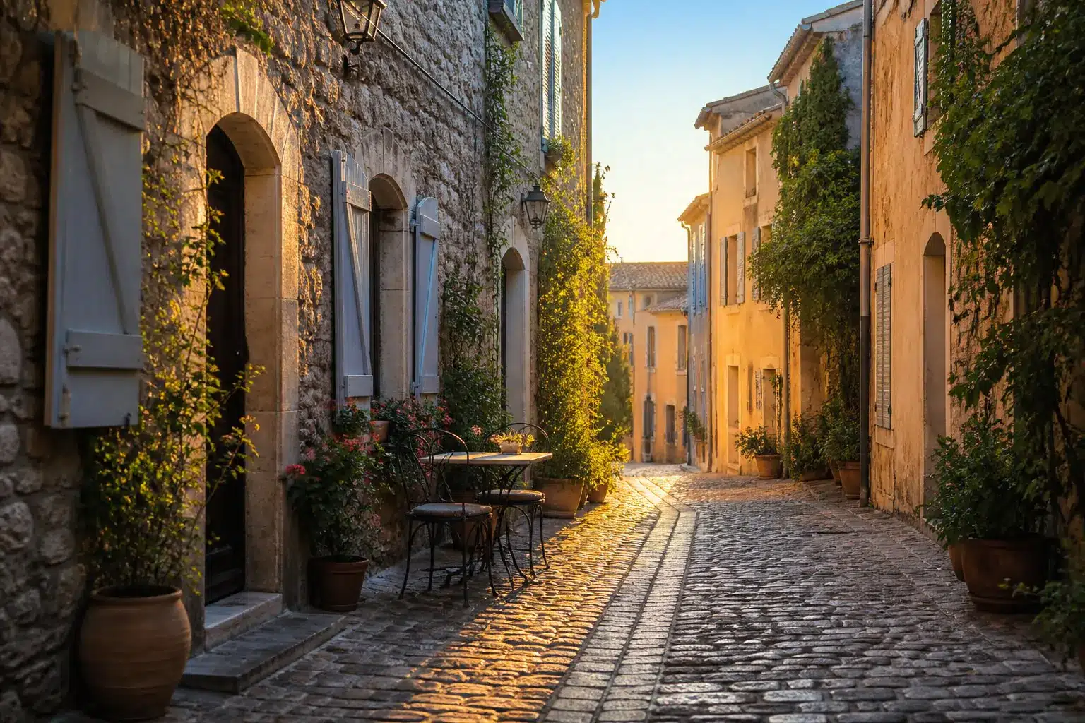 Ruelle pavée d’une vieille ville au petit matin