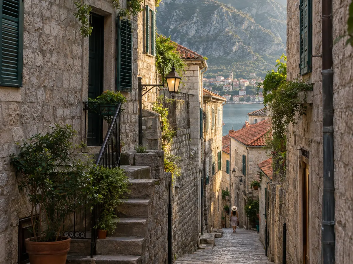 Escalier de pierre dans un village ancien du Monténégro