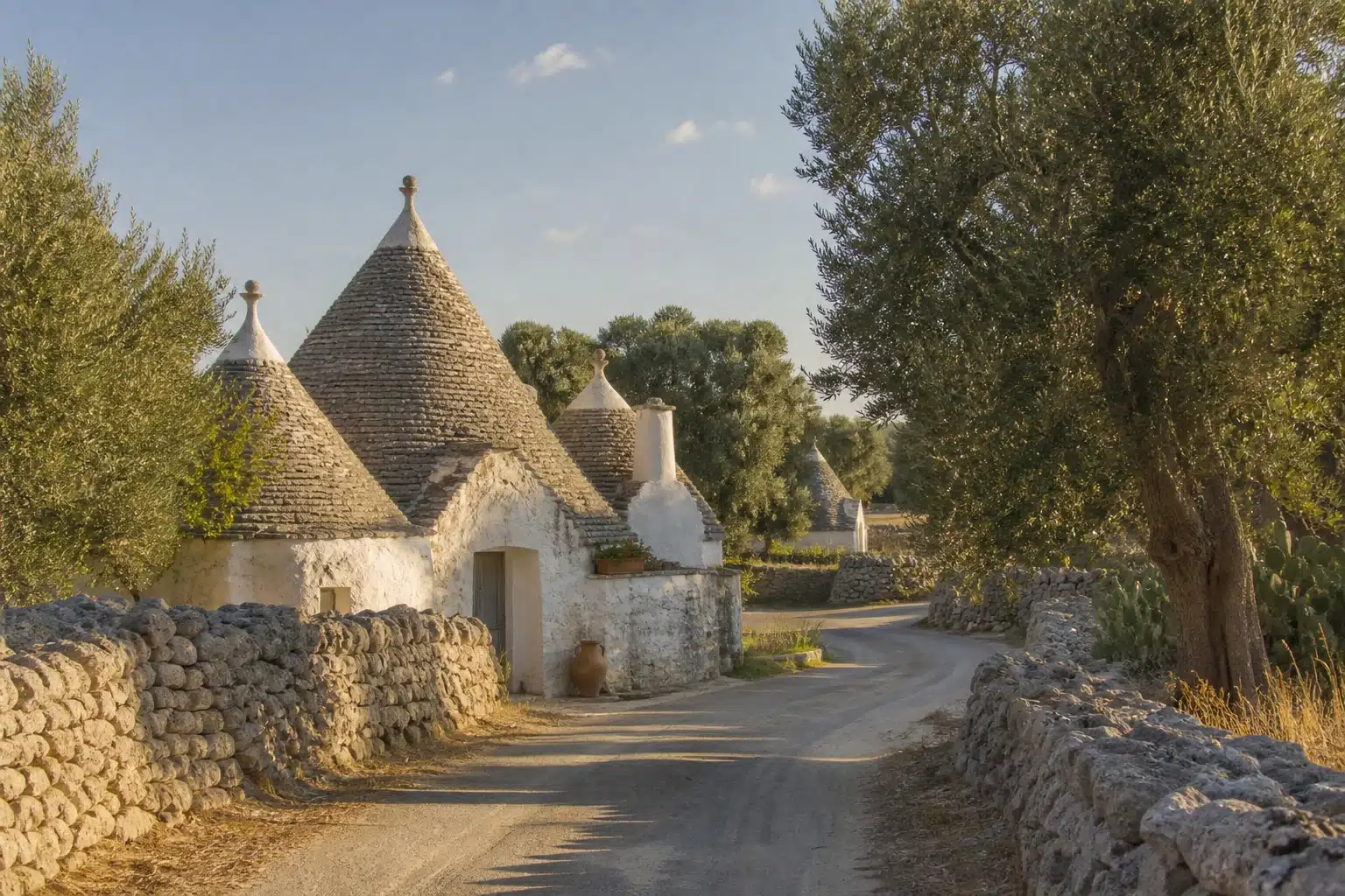 Trulli en pierre au bord d’une ruelle dans les Pouilles