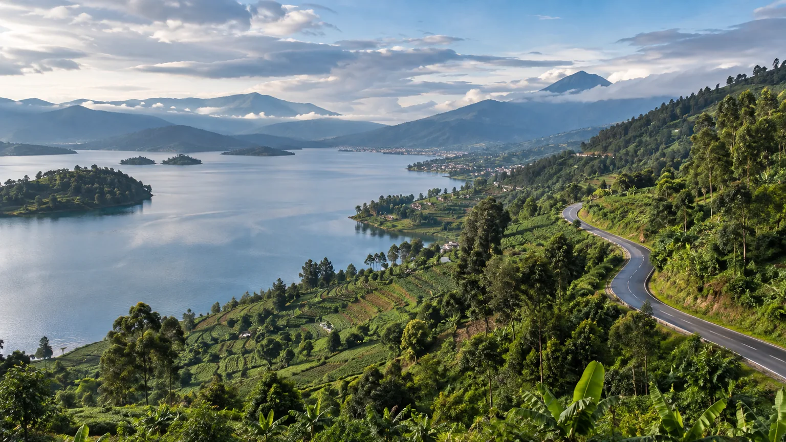 Lac Kivu, collines et route panoramique au Rwanda
